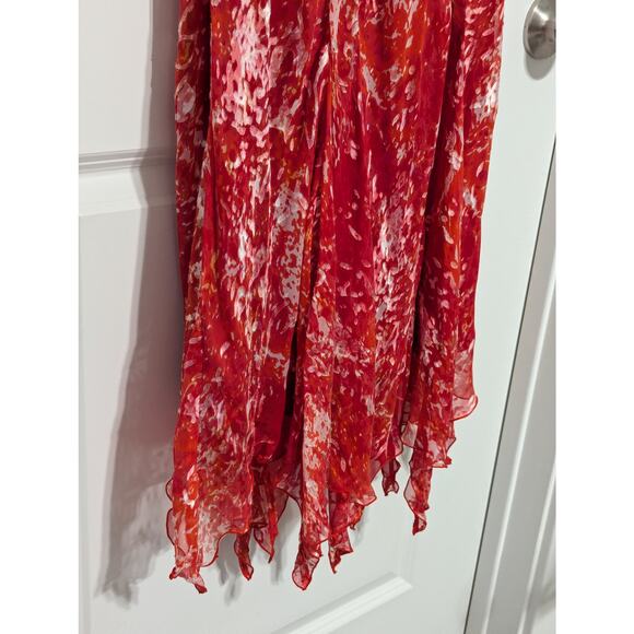 Vintage Y2K Silk Velvet Burnout Halter Dress Red Handkerchief Hem Red Bimbo Pink - Picture 7 of 8